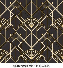 Vector modern geometric tiles pattern. golden lined shape. Abstract art deco seamless luxury background.