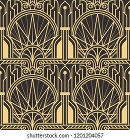 Vector modern geometric tiles pattern. golden lined shape. Abstract art deco seamless luxury background.