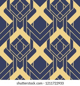 Vector modern geometric tiles pattern. golden lined shape. Abstract art deco seamless luxury background.