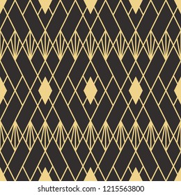 Vector modern geometric tiles pattern. golden lined shape. Abstract art deco seamless luxury background.