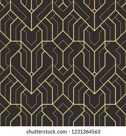 Vector modern geometric tiles pattern. golden lined shape. Abstract art deco seamless luxury background.