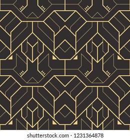 Vector modern geometric tiles pattern. golden lined shape. Abstract art deco seamless luxury background.