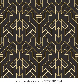 Vector modern geometric tiles pattern. golden lined shape. Abstract art deco seamless luxury background.