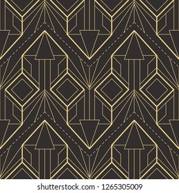 Vector modern geometric tiles pattern. golden lined shape. Abstract art deco seamless luxury background.