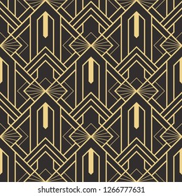 Vector modern geometric tiles pattern. golden lined shape. Abstract art deco seamless luxury background.