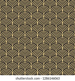 Vector modern geometric tiles pattern. golden lined shape. Abstract art deco seamless luxury background.