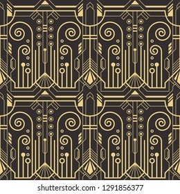 Vector modern geometric tiles pattern. golden lined shape. Abstract art deco seamless luxury background.