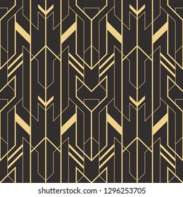 Vector modern geometric tiles pattern. golden lined shape. Abstract art deco seamless luxury background.