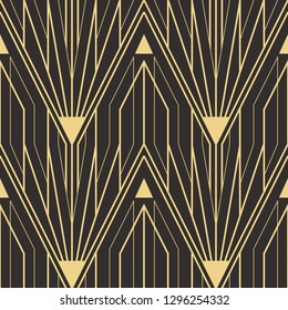 Vector modern geometric tiles pattern. golden lined shape. Abstract art deco seamless luxury background.