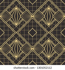 Vector modern geometric tiles pattern. golden lined shape. Abstract art deco seamless luxury background.