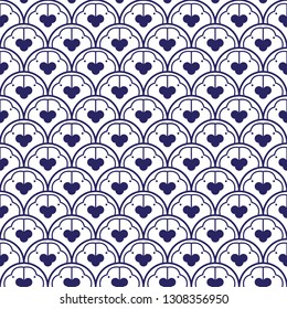 Vector modern geometric tiles pattern. blue simple shape. Abstract art deco seamless luxury background.