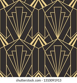 Vector modern geometric tiles pattern. golden lined shape. Abstract art deco seamless luxury background.