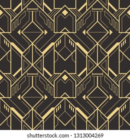 Vector modern geometric tiles pattern. golden lined shape. Abstract art deco seamless luxury background.