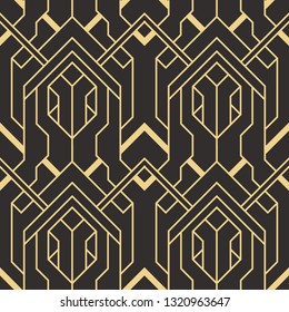 Vector modern geometric tiles pattern. golden lined shape. Abstract art deco seamless luxury background.