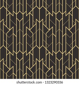 Vector modern geometric tiles pattern. golden lined shape. Abstract art deco seamless luxury background.