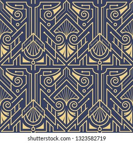 Vector modern geometric tiles pattern. golden lined shape. Abstract art deco seamless luxury background.
