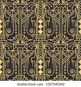 Vector modern geometric tiles pattern. golden lined shape. Abstract art deco seamless luxury background.