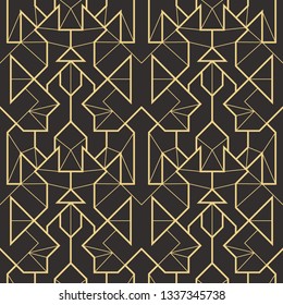 Vector modern geometric tiles pattern. golden lined shape. Abstract art deco seamless luxury background.