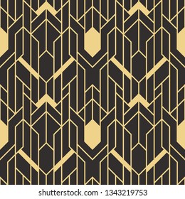 Vector modern geometric tiles pattern. golden lined shape. Abstract art deco seamless luxury background.
