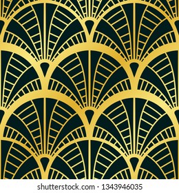 Vector modern geometric tiles pattern. Golden lined shape. Abstract art deco seamless luxury background.