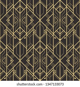 Vector modern geometric tiles pattern. golden lined shape. Abstract art deco seamless luxury background.