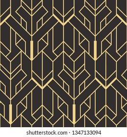Vector modern geometric tiles pattern. golden lined shape. Abstract art deco seamless luxury background.