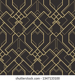 Vector modern geometric tiles pattern. golden lined shape. Abstract art deco seamless luxury background.