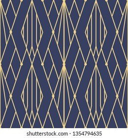 Vector modern geometric tiles pattern. golden lined shape. Abstract art deco seamless luxury background.