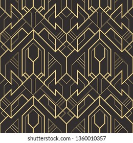 Vector modern geometric tiles pattern. golden lined shape. Abstract art deco seamless luxury background.