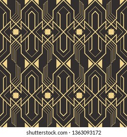 Vector modern geometric tiles pattern. golden lined shape. Abstract art deco seamless luxury background.