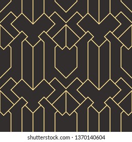 Vector modern geometric tiles pattern. golden lined shape. Abstract art deco seamless luxury background.