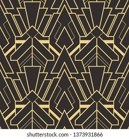 Vector modern geometric tiles pattern. golden lined shape. Abstract art deco seamless luxury background.