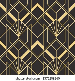 Vector modern geometric tiles pattern. golden lined shape. Abstract art deco seamless luxury background.