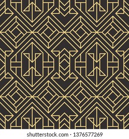 Vector modern geometric tiles pattern. golden lined shape. Abstract art deco seamless luxury background.
