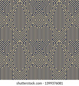Vector modern geometric tiles pattern. golden lined shape. Abstract art deco seamless luxury background.