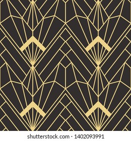 Vector modern geometric tiles pattern. golden lined shape. Abstract art deco seamless luxury background.