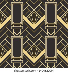 Vector modern geometric tiles pattern. golden lined shape. Abstract art deco seamless luxury background.