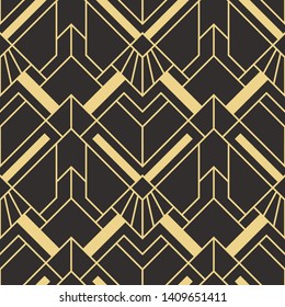 Vector modern geometric tiles pattern. golden lined shape. Abstract art deco seamless luxury background.