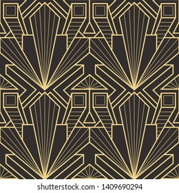 Vector modern geometric tiles pattern. golden lined shape. Abstract art deco seamless luxury background.