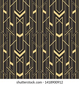 Vector modern geometric tiles pattern. golden lined shape. Abstract art deco seamless luxury background.