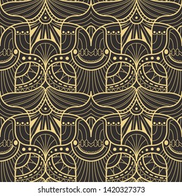 Vector modern geometric tiles pattern. golden lined shape. Abstract art deco seamless luxury background.
