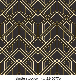 Vector modern geometric tiles pattern. golden lined shape. Abstract art deco seamless luxury background.