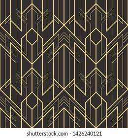 Vector modern geometric tiles pattern. golden lined shape. Abstract art deco seamless luxury background.