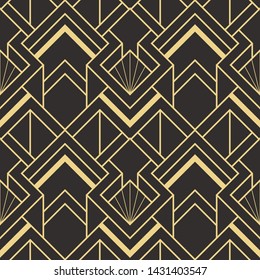 Vector modern geometric tiles pattern. golden lined shape. Abstract art deco seamless luxury background.