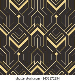 Vector modern geometric tiles pattern. golden lined shape. Abstract art deco seamless luxury background.