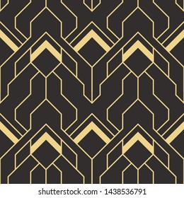 Vector modern geometric tiles pattern. golden lined shape. Abstract art deco seamless luxury background.