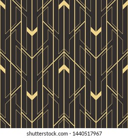 Vector modern geometric tiles pattern. golden lined shape. Abstract art deco seamless luxury background.