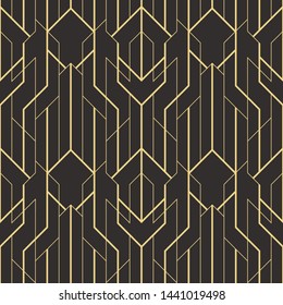 Vector modern geometric tiles pattern. golden lined shape. Abstract art deco seamless luxury background.