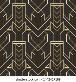Vector modern geometric tiles pattern. golden lined shape. Abstract art deco seamless luxury background.
