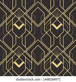 Vector modern geometric tiles pattern. golden lined shape. Abstract art deco seamless luxury background.